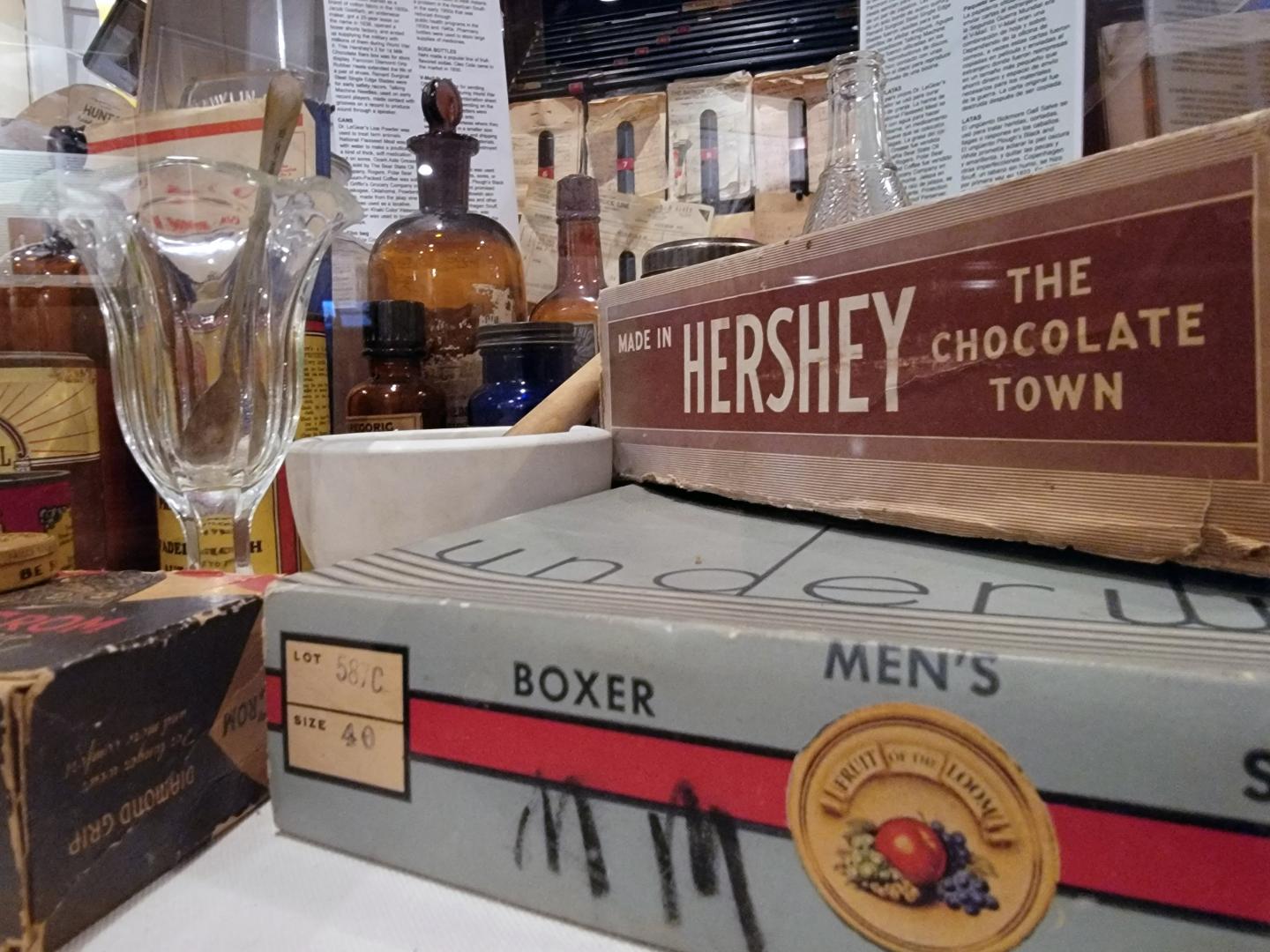 Items from  the Mooney-Barker Drugstore in Pettigrew (Madison County) are part of Shiloh's permanent exhibit on Ozark history.
