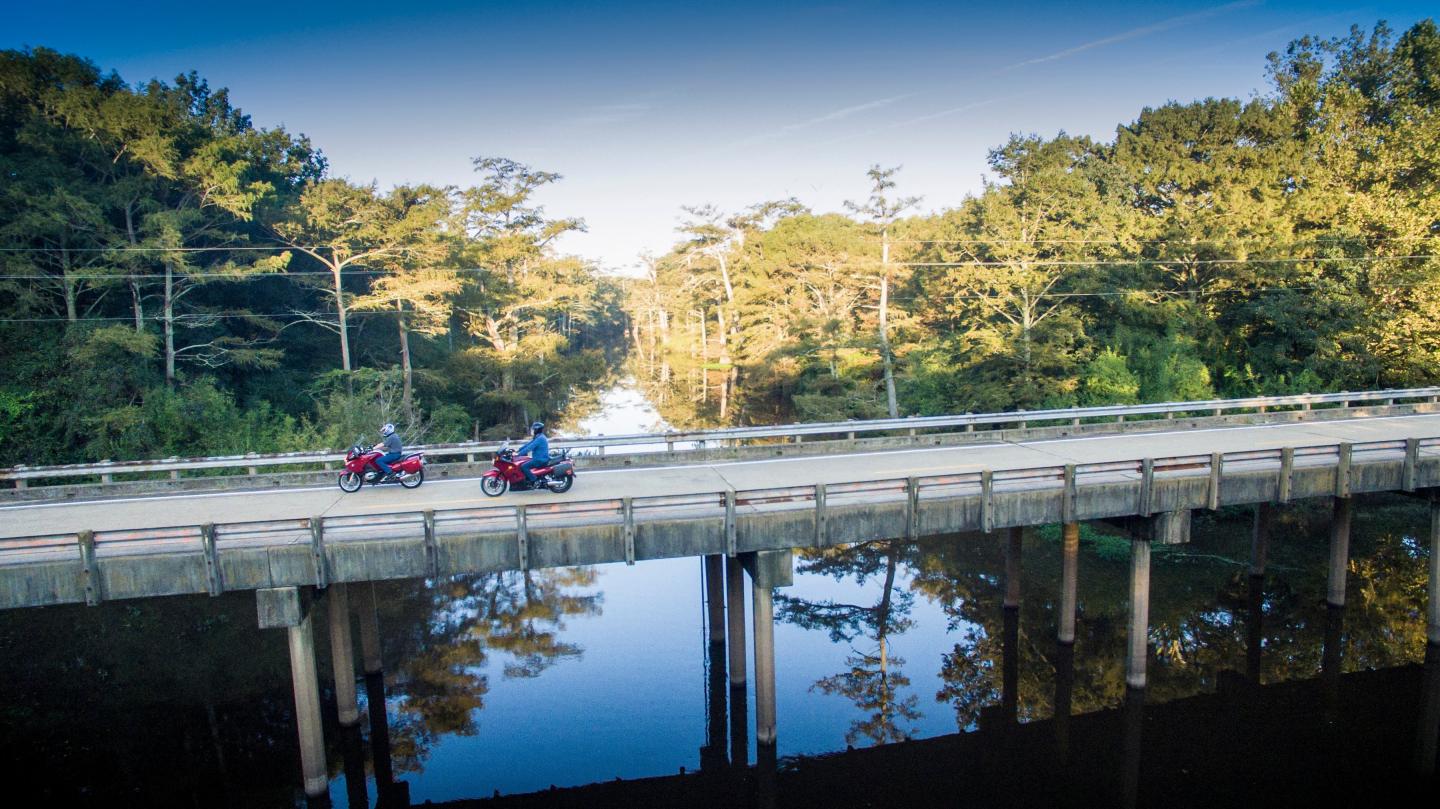 Motorcycling over Bayou Bartholomew