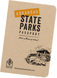 Arkansas State Parks passport with park illustration.